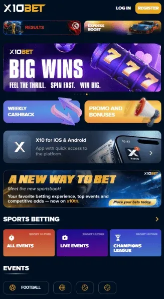 Application mobile X10NET — accueil casino et paris